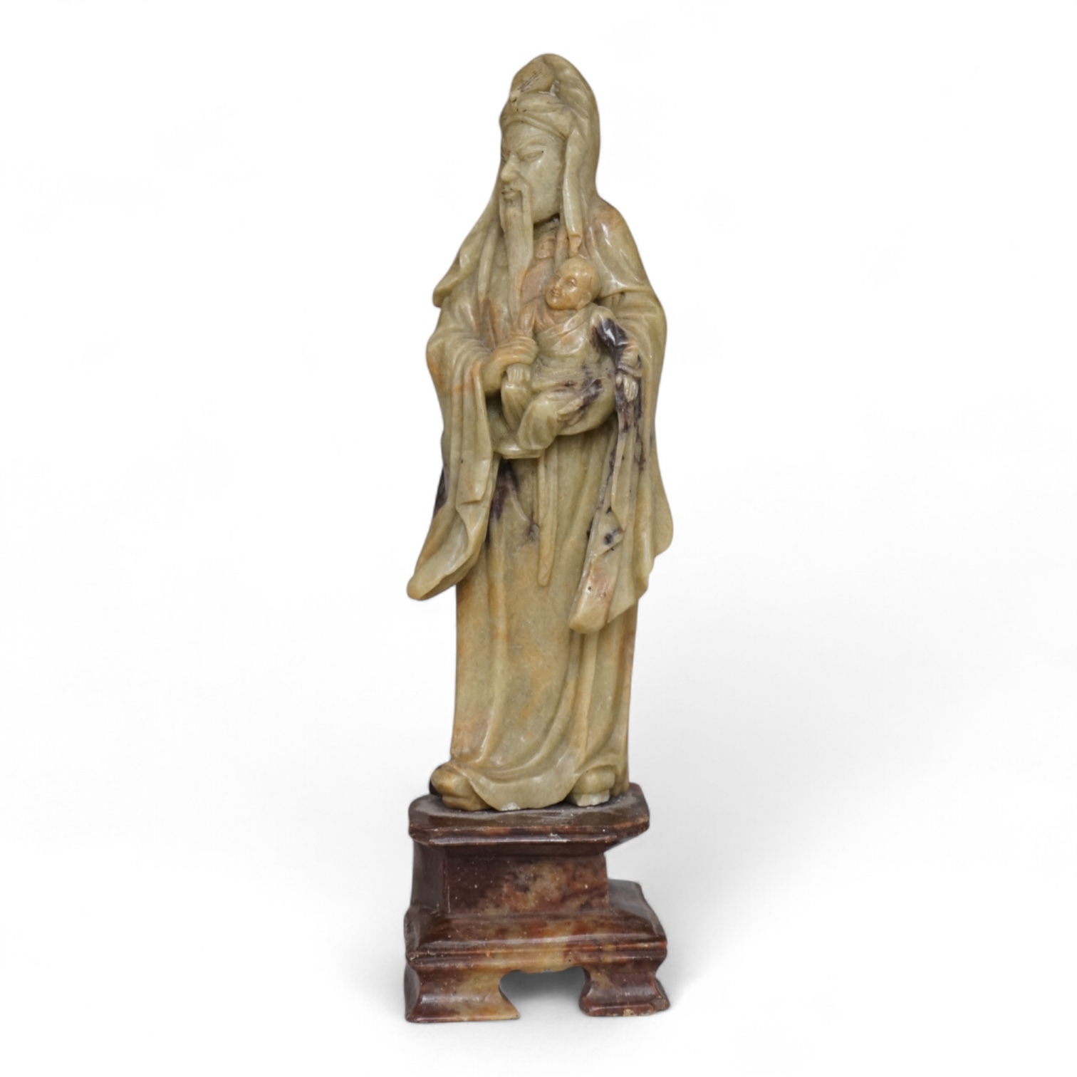 A Chinese carved soapstone paternal figure group, 25cm